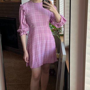 FAITHFULL THE BRAND Edwina Djerra pink check plaid rayon mini dress Barbie pink